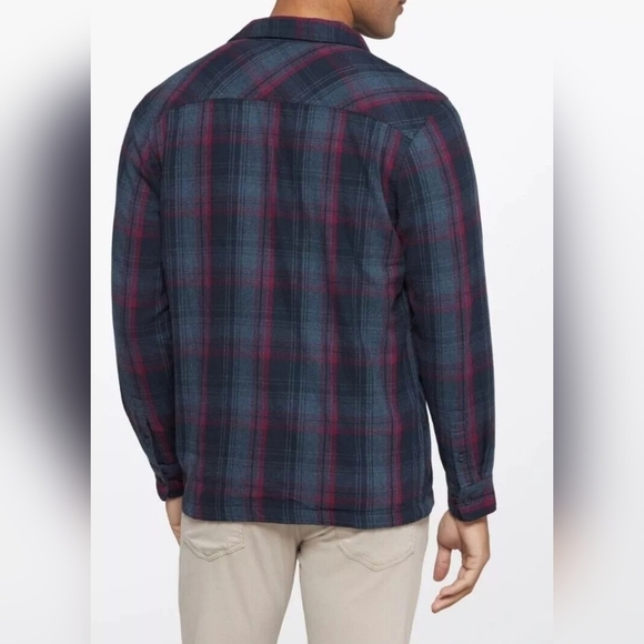 Prana Glover Park Men's Lined Flannel Shirt Jacket Plaid, Dark Sky, SMALL - Picture 4 of 13